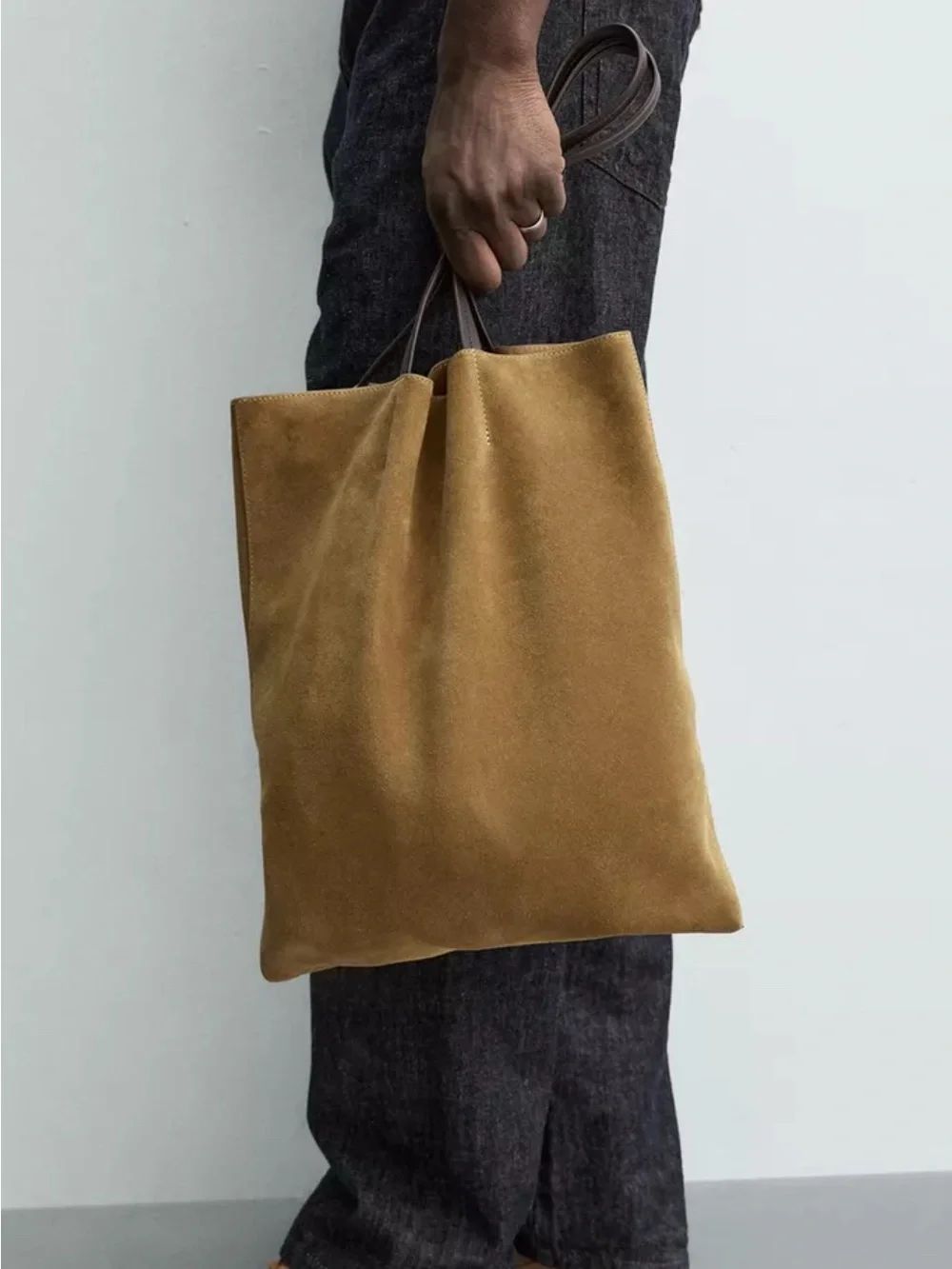 Zara BNWT Cowhide Leather With a Split Suede Finish Shopper Bag Tobacco Brown